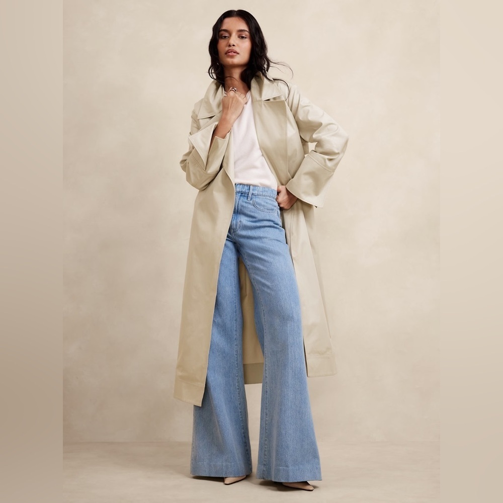 NWT! Banana Republic Natural Stone Gray Cotton Trench Coat 447810 🏐🎸